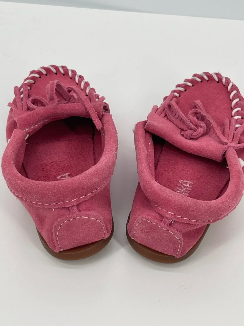 Minnetonka Kids Raspberry Pink Suede Fringe Moccasins